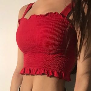 Red Ruched Cropped Tank [PacSun]